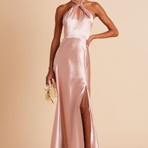 Chic Satin Halter Maxi Dress in Blush